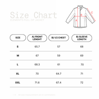 Size chart for Elements Full Zip Jacket with measurements in centimeters.