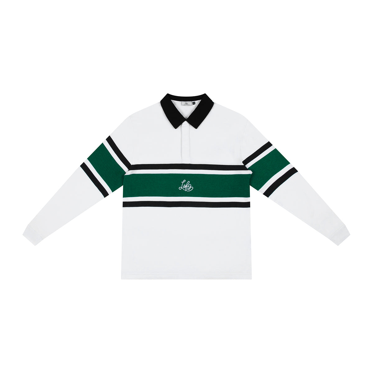 eloura-ls-polo-white-forest-green-black-left-of-field-golf